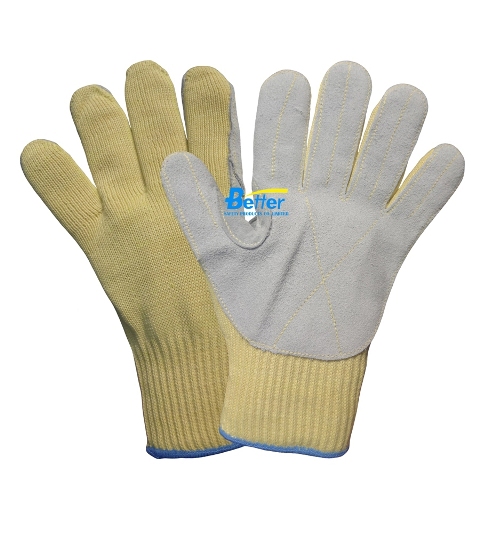 100% Aramid Fiber Gloves with Split Leather Palm(BGKC103)