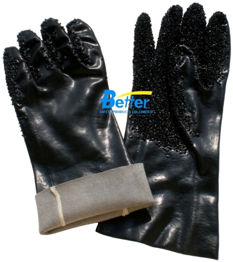 Black PVC Chip Dipped Gloves-Chemical-Resistant-Working Gloves(BGPC601)