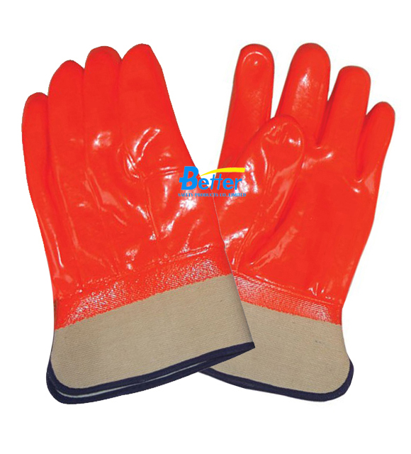 Smooth Finished Fluorescent PVC Fully Dipped Chemical-Resistant-Gloves(BGPC502)