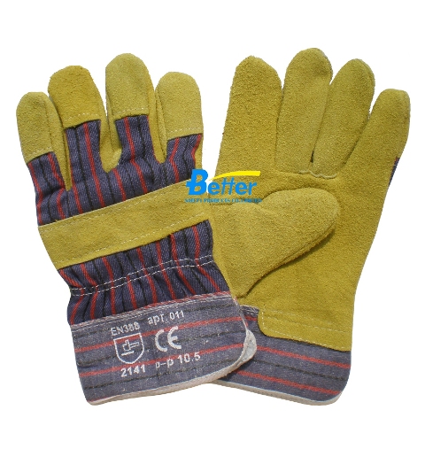 Yellow Full Palm Cow Split Leather Work Gloves(BGCL205)