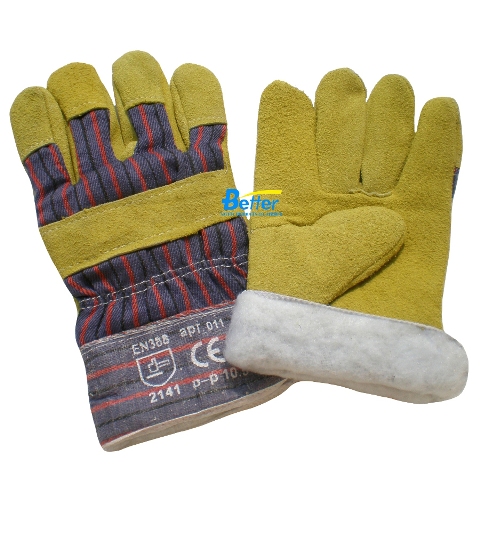 Yellow Full Palm Cow Split Leather Warm Lining Work Gloves BGCL205W