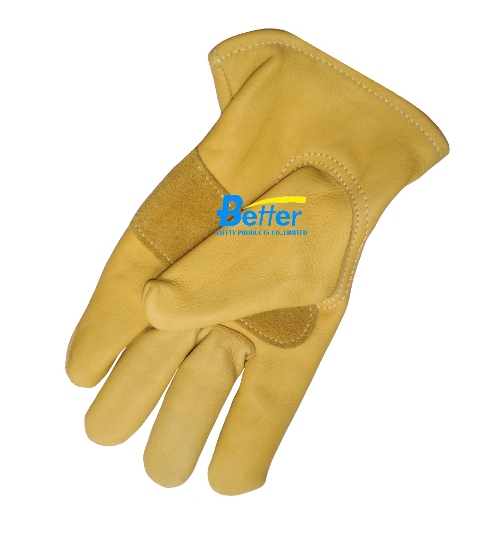 Palm Reinforced Yellow Cow Grain Leather Driver Work Gloves