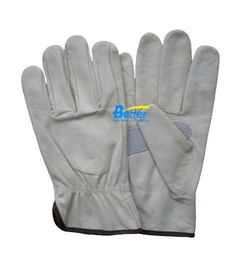 Palm Reinforced Natural Cow Grain Leather Driver Work Gloves