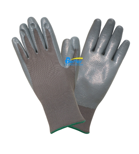 Gray Nitrile Smooth Finished Working Gloves (BGNC302G)