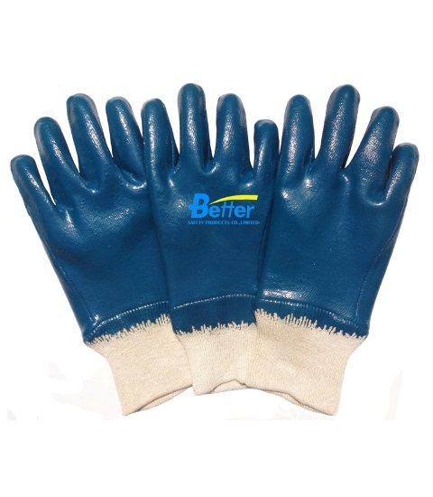 Comfortable Medium-Duty Blue  Nitrile--Fully-Coated Safety Gloves(BGNC202)