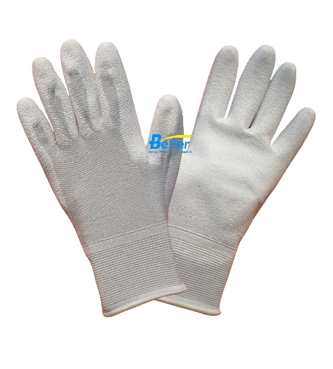 13G High Quality PU Palm Coated Worker Gloves-Carbon Nylon Lining(BGPU101)