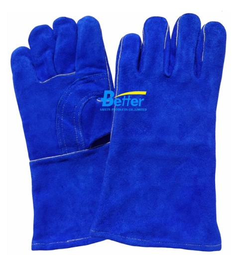 Deluxe 14 inch Blue Split Cowhide Leather Welding Work Gloves