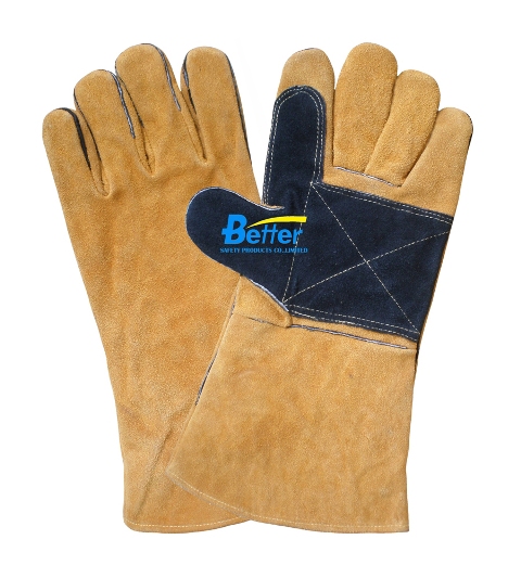 Deluxe Gloden Cow Split Leather Welding Gloves-Reinforced Palm(BGCW207)