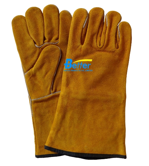 Deluxe 14 Inch Golden Cow Split Leather Welding Gloves