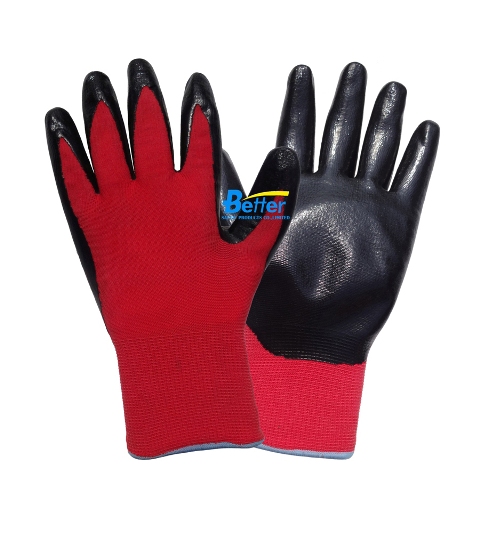 Polyester Shell with Nitrile Smooth Finished Safety Work Gloves (BGNC302R)
