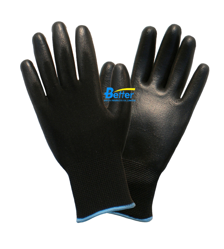 Economy Black Flexible PU Palm Coated Safety Gloves(BGPU302)