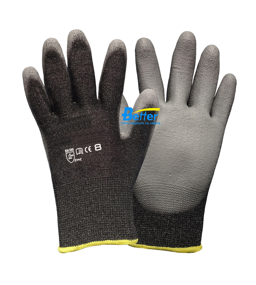 13G Fiberglas/Nylon seamless knit liner Cut Resistant Work Gloves with PU Palm