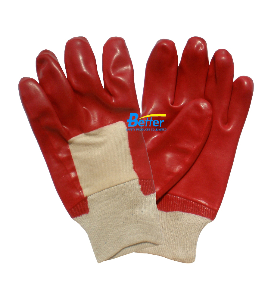 Red PVC Open Back Dipped Chemical-Resistant-Gloves (BGPC101)
