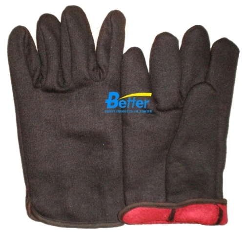 BGCJ102-Mens Red Lined Brown Cotton Jersey Gloves