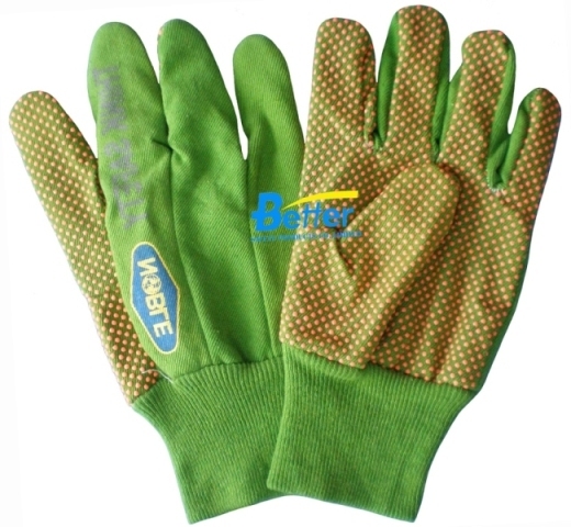 BGCW106-High Visibility Fluorescent Green Cotton Canvas Work Gloves With Dots