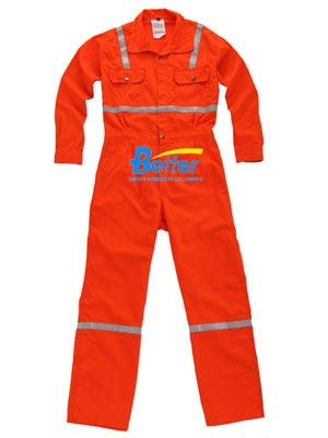 BFRC104-Fluorescent Red Fire Retardant Coverall, Safety Coverall with Reflective