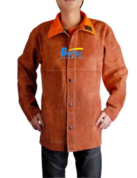 BCFR106 - Orange Leather Body FR Cotton Fire Retardant Clothing Leather Sleeves