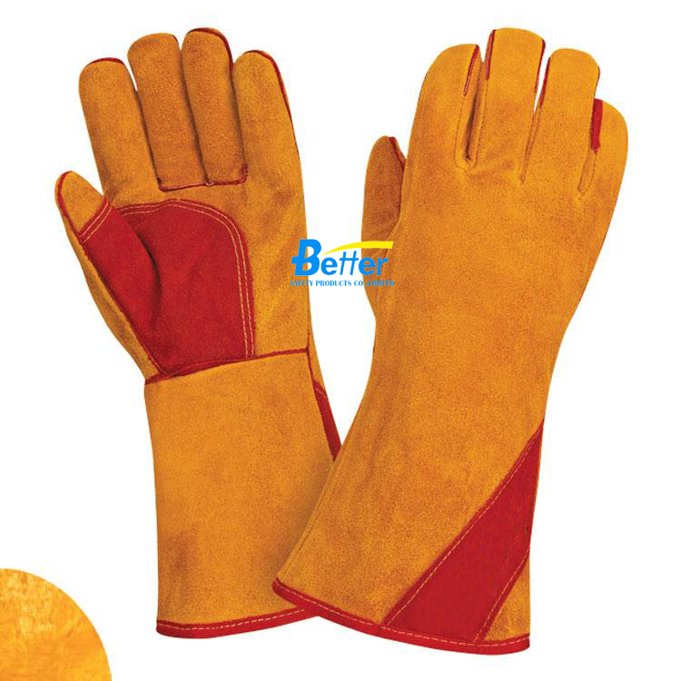Kevlar Sewn Yellow Cow Split Leather Welder Gloves(BGCW206WFK)