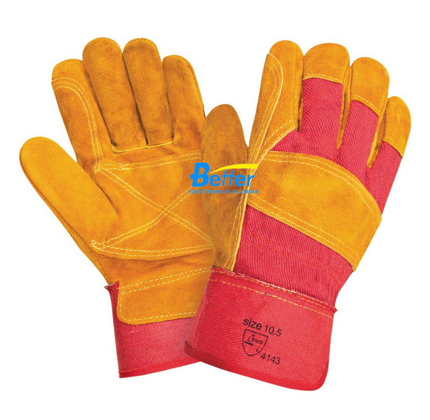 Double Palm Yellow Cow Split Leather Safety Gloves(BGCL209)