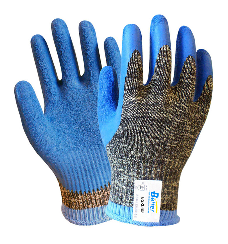 Super Aramid Fiber Cut Resistant Work Gloves- Latex Palm Coating(BGKL102)
