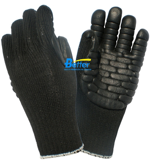 BGAV001-Black Foam Latex Rubber Palm Anti-Vibration Gloves