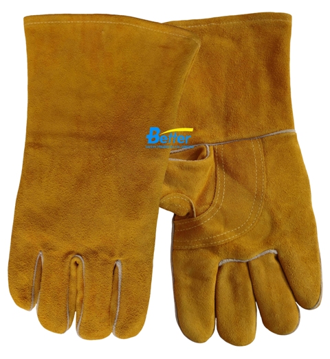 Deluxe 14 A Grade Cow Split Leather Welding Work Gloves