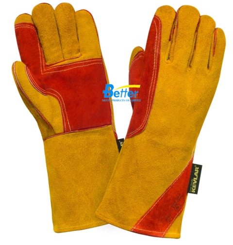 Deluxe Aramid Fiber Sewn Cow Split Leather Welding Gloves(BGCW330)