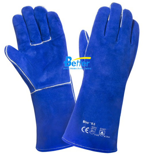 High Quality Blue Cow Split Leather Welder Gloves(BGCW204)