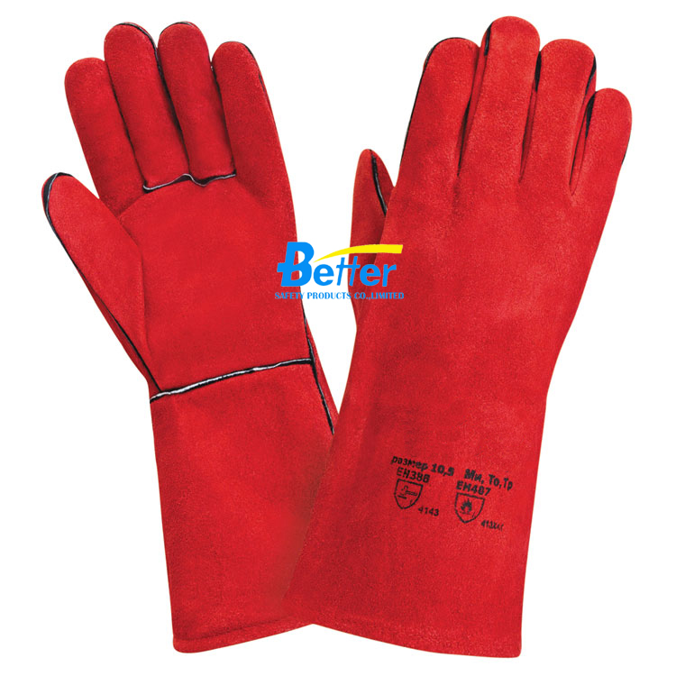 Deluxe 14 inch Red Cow Split Leather Welding Gloves