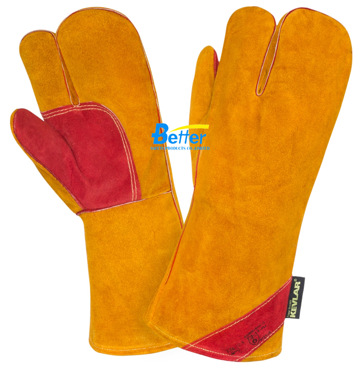 Deluxe Aramid Fiber Sewn Cow Split Leather Welding Gloves(BGCW328)
