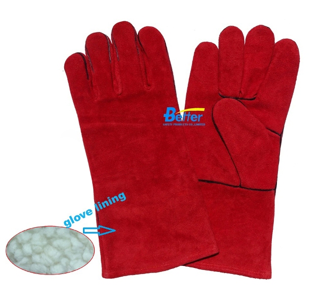BGCW203W-Deluxe 14 inch Red Cow Split Leather Welding Gloves