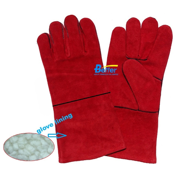 BGCW211W-14 inch Red Cow Split Leather Welding Gloves