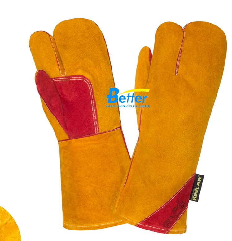 Deluxe Aramid Fiber Sewn Cow Split Leather Welding Gloves(BGCW328W)