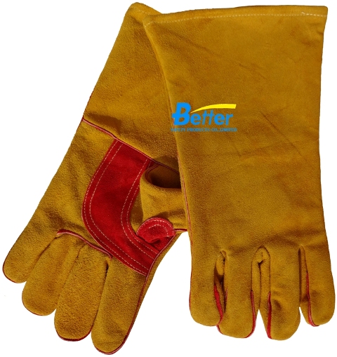 BGCW317-Deluxe 14 inch Golden Yellow Split Cow Leather Welding Work Glove