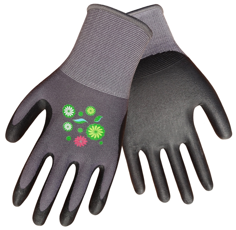 Gray Nylon Black Nitrile Foam Palm Coxed Work Gloves